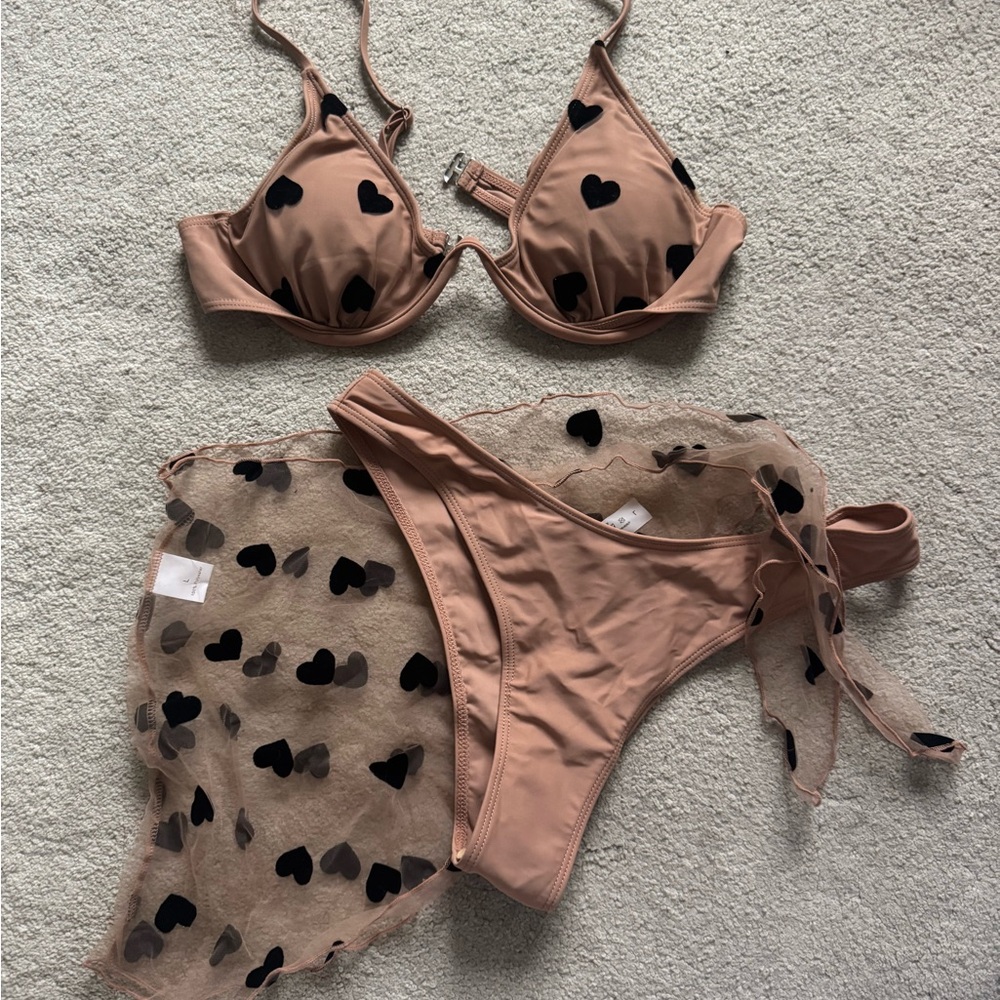 SHEIN Brown Heart Bikini Set